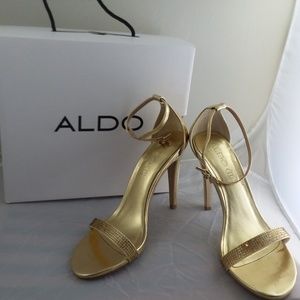 ALDO Vallalta-82 Open-Toe Gold Sparkle Heels, sz 8